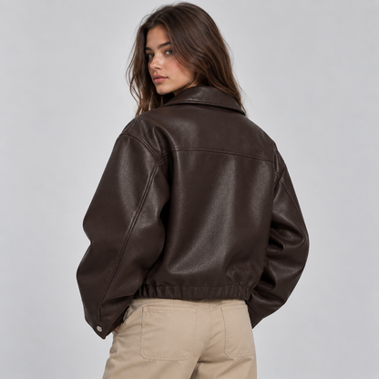 Cinzia | Women's Faux Leather Biker Jacket with Lapels and Full Lining - Everyday Edge