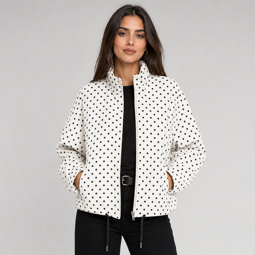 Ludovica | Women's Cropped Oversized Polka Dot Bomber Jacket with Zip - Playful Look