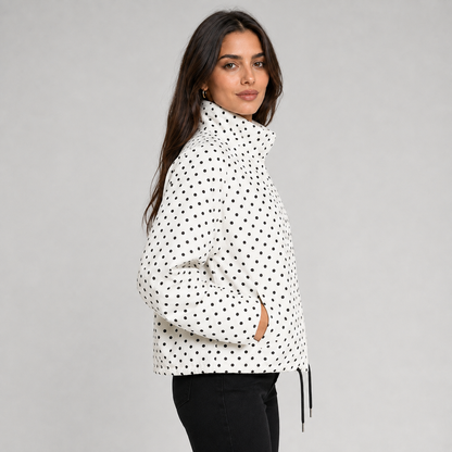 Ludovica | Women's Cropped Oversized Polka Dot Bomber Jacket with Zip - Playful Look