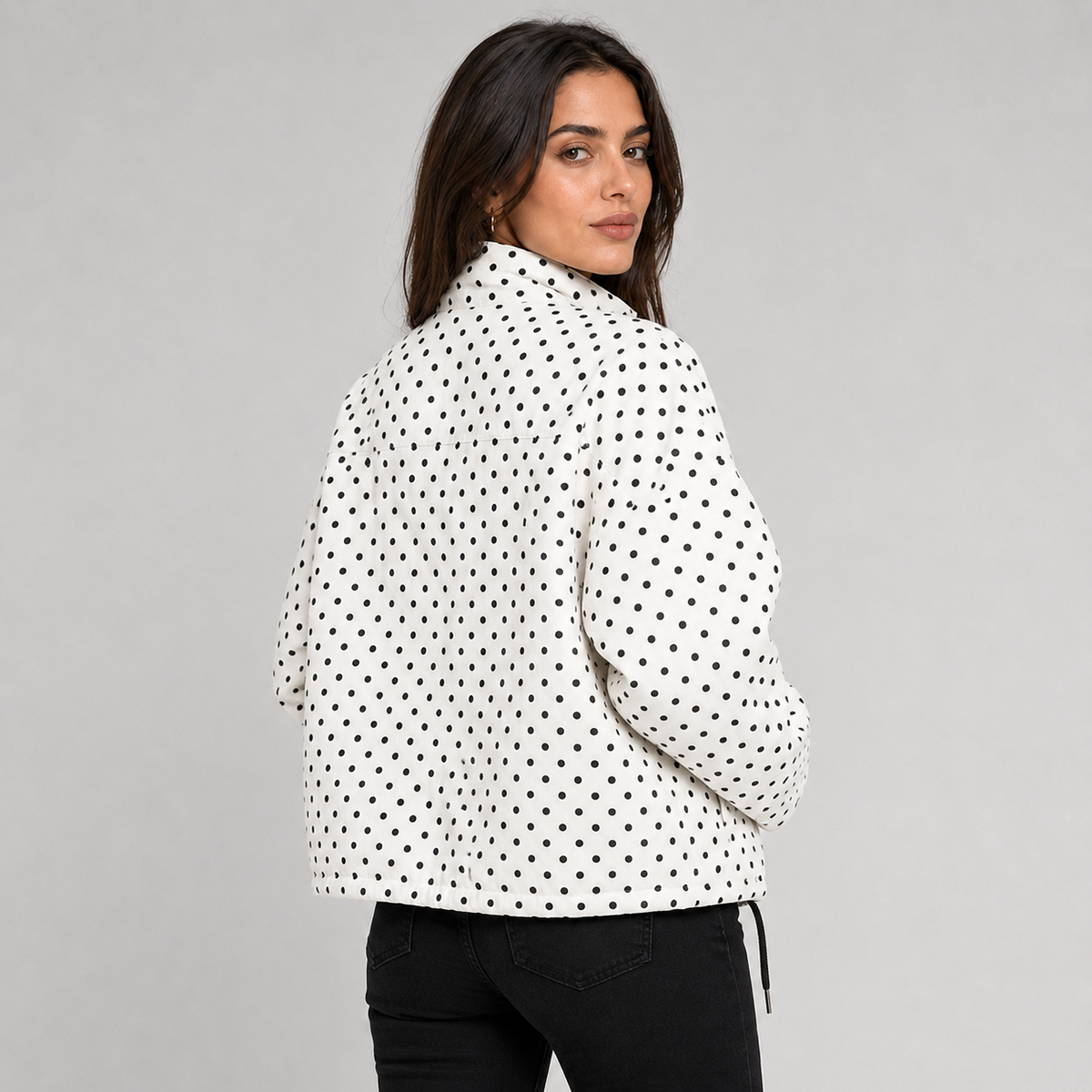 Ludovica | Women's Cropped Oversized Polka Dot Bomber Jacket with Zip - Playful Look