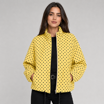 Ludovica | Women's Cropped Oversized Polka Dot Bomber Jacket with Zip - Playful Look