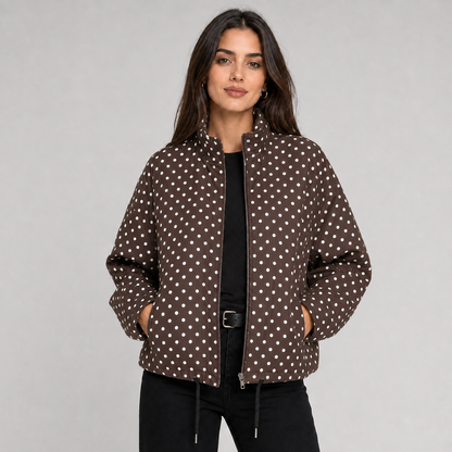 Ludovica | Women's Cropped Oversized Polka Dot Bomber Jacket with Zip - Playful Look