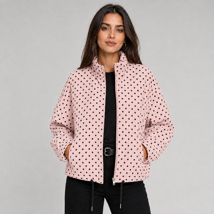 Ludovica | Women's Cropped Oversized Polka Dot Bomber Jacket with Zip - Playful Look