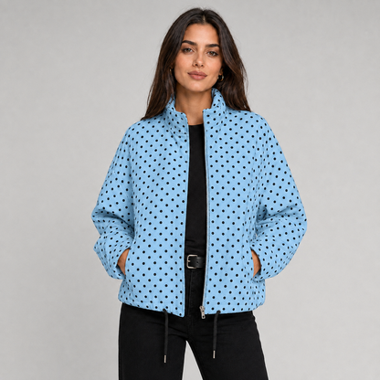 Ludovica | Women's Cropped Oversized Polka Dot Bomber Jacket with Zip - Playful Look