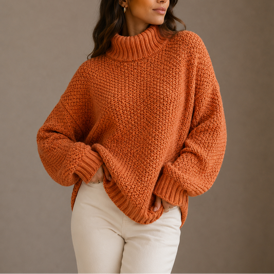 Donatella | Maglione Donna Collo Alto in Maglia Grossa Oversize - Calore Rilassato