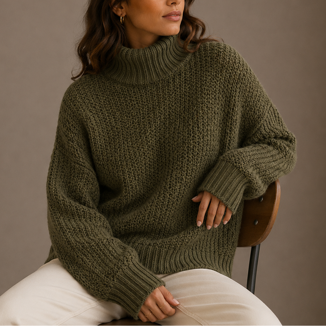 Donatella | Women's Oversized Chunky-Knit Turtleneck Sweater - Relaxed Warmth