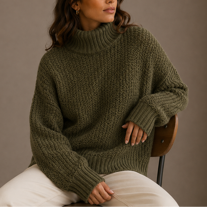 Donatella | Women's Oversized Chunky-Knit Turtleneck Sweater - Relaxed Warmth