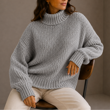 Donatella | Women's Oversized Chunky-Knit Turtleneck Sweater - Relaxed Warmth