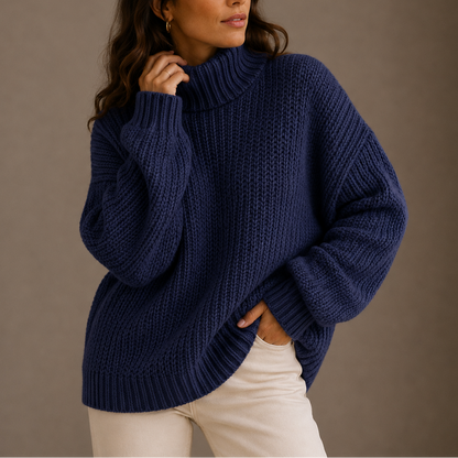 Donatella | Women's Oversized Chunky-Knit Turtleneck Sweater - Relaxed Warmth