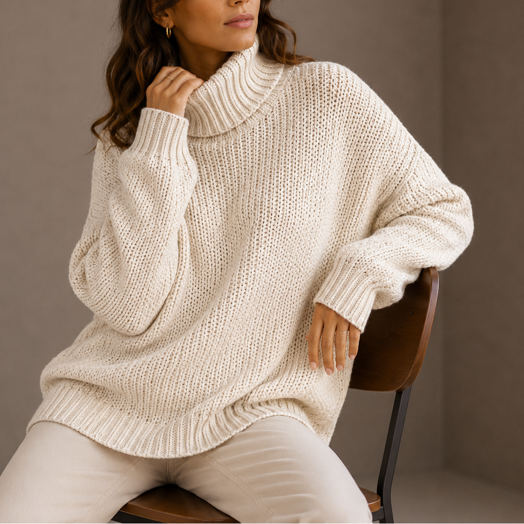 Donatella | Women's Oversized Chunky-Knit Turtleneck Sweater - Relaxed Warmth