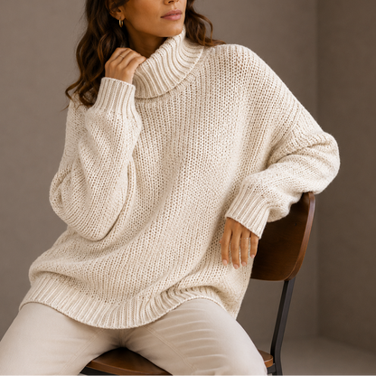 Donatella | Women's Oversized Chunky-Knit Turtleneck Sweater - Relaxed Warmth