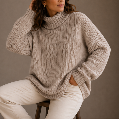 Donatella | Women's Oversized Chunky-Knit Turtleneck Sweater - Relaxed Warmth