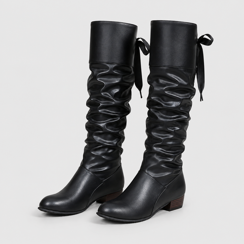 Fiammetta | Women's Knee-High Boots with Laces and Back Bow - Comfortable Heel