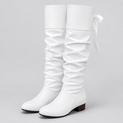 Fiammetta | Kniehohe Stiefel für Damen mit Schnürung und Schleife hinten - Bequemer Absatz