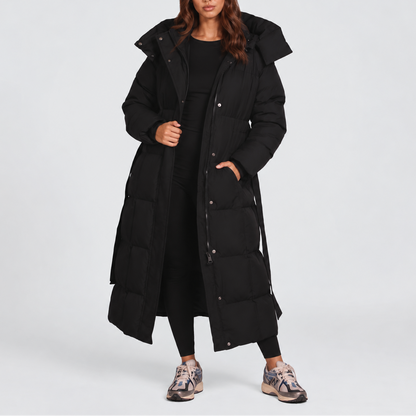 Elettra | Long Padded Women's Coat with Hood and Belt - Sleek Winter Warmth