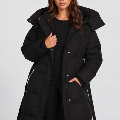 Elettra | Long Padded Women's Coat with Hood and Belt - Sleek Winter Warmth