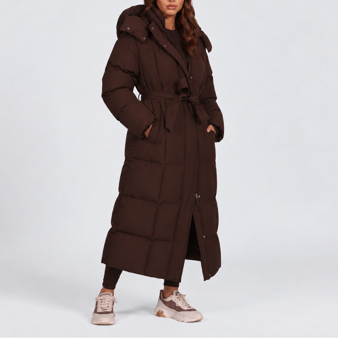 Elettra | Long Padded Women's Coat with Hood and Belt - Sleek Winter Warmth