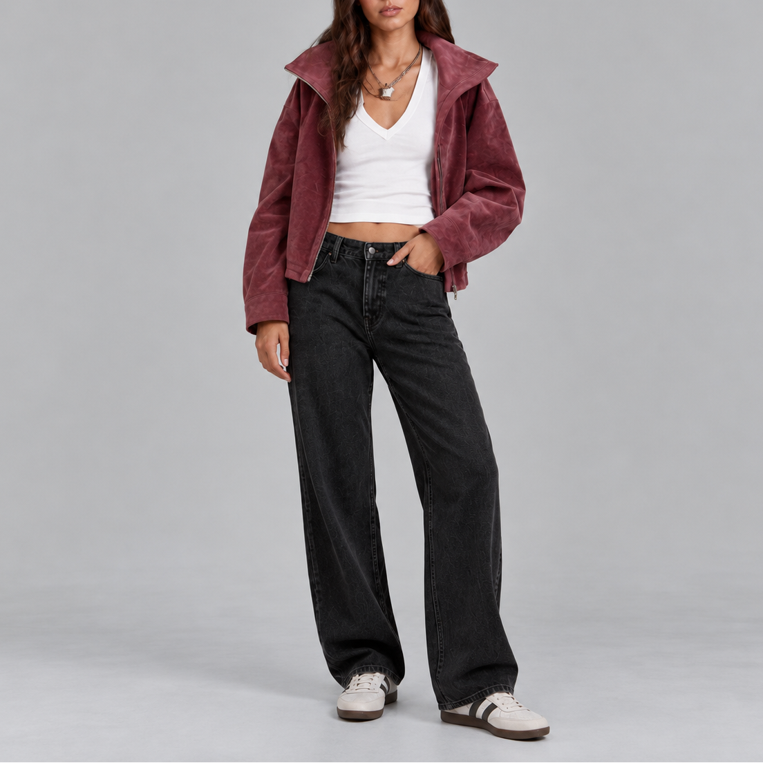 Vittoria | Oversized Suede-Effect Women's Bomber Jacket with Zip - Vintage Style