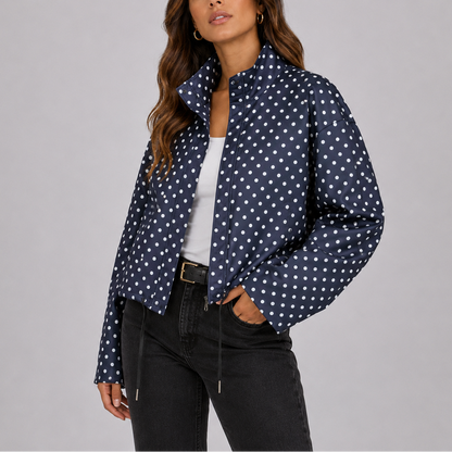 Matilde | Women's Polka Dot Bomber Jacket with High Neck and Zip - Playful Touch