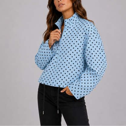 Matilde | Women's Polka Dot Bomber Jacket with High Neck and Zip - Playful Touch
