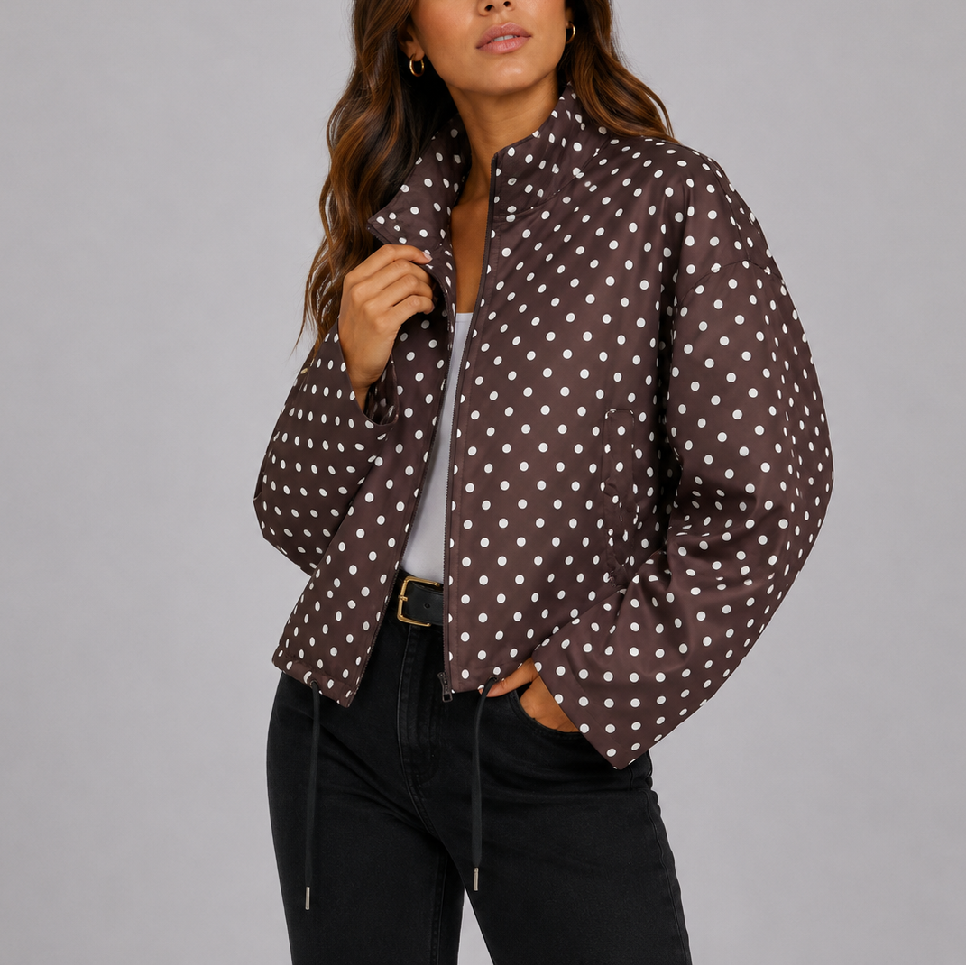 Matilde | Women's Polka Dot Bomber Jacket with High Neck and Zip - Playful Touch