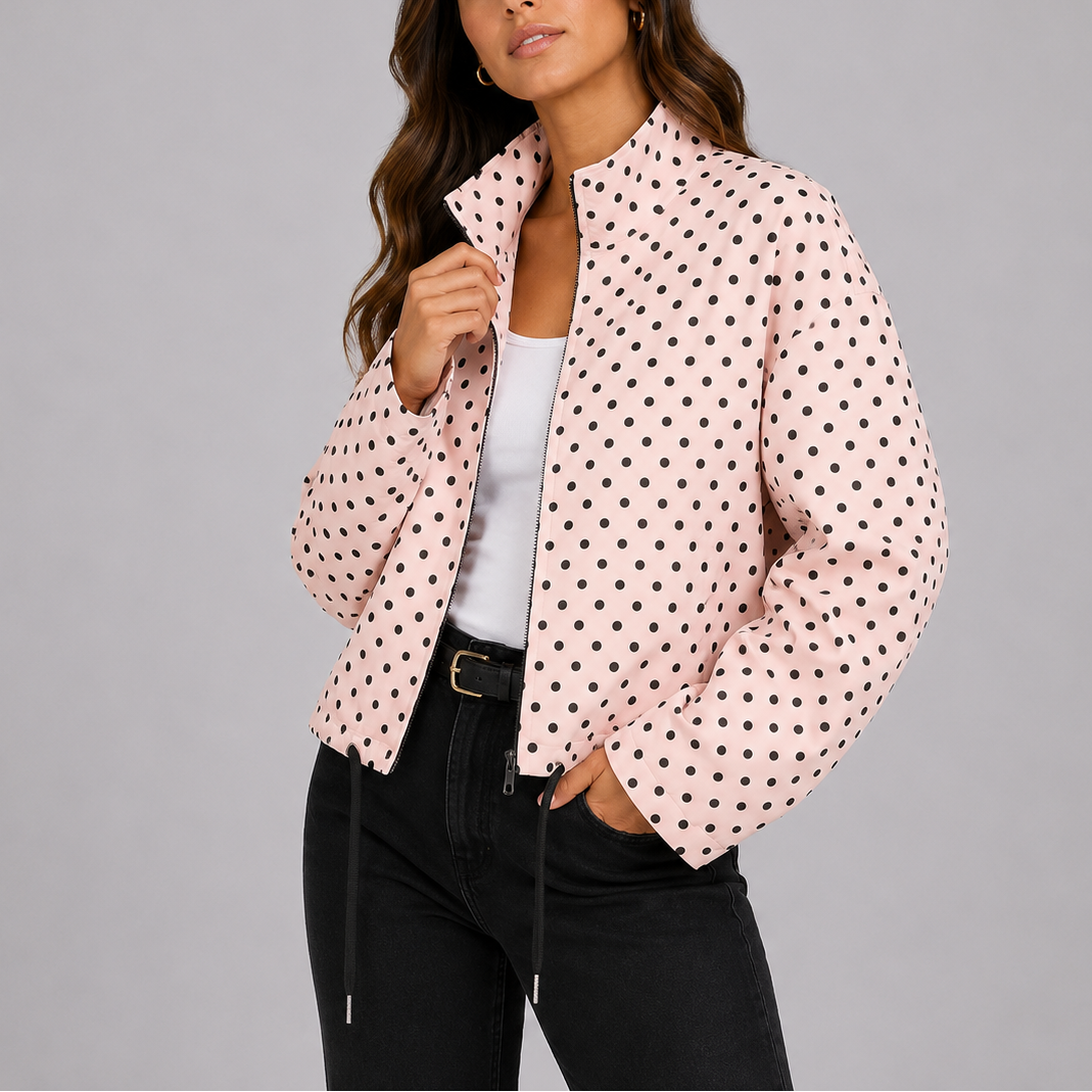 Matilde | Women's Polka Dot Bomber Jacket with High Neck and Zip - Playful Touch