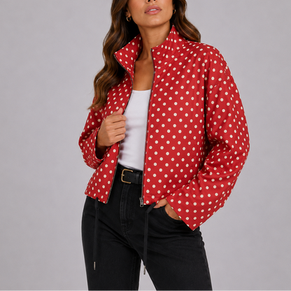 Matilde | Women's Polka Dot Bomber Jacket with High Neck and Zip - Playful Touch