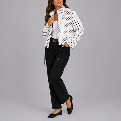 Matilde | Women's Polka Dot Bomber Jacket with High Neck and Zip - Playful Touch