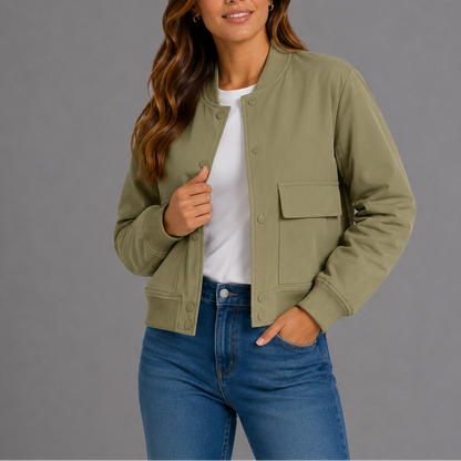 Sofia | Lightweight Women's Bomber Jacket with Flap Pockets - Everyday Casual Style