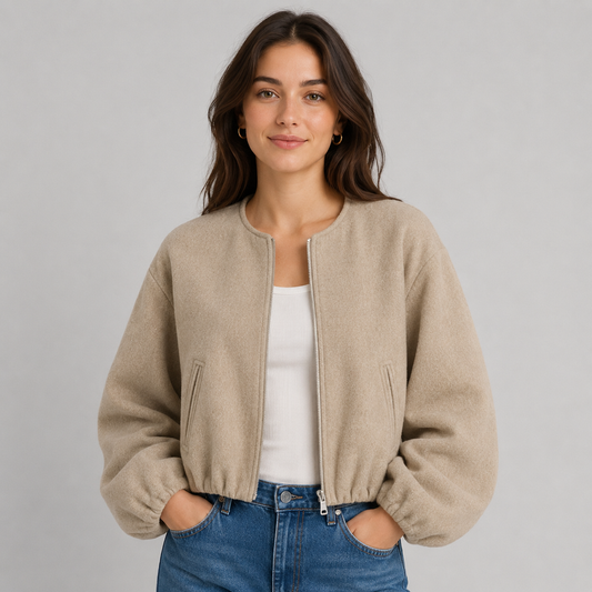 Costanza | Bomber Donna Leggero con Zip e Costine - Strato Facile
