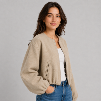 Costanza | Women's Lightweight Bomber Jacket with Zip and Ribbed Trim - Easy Layering