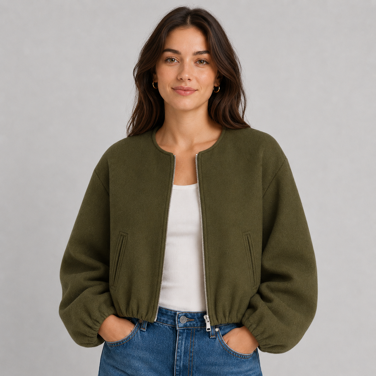 Costanza | Women's Lightweight Bomber Jacket with Zip and Ribbed Trim - Easy Layering
