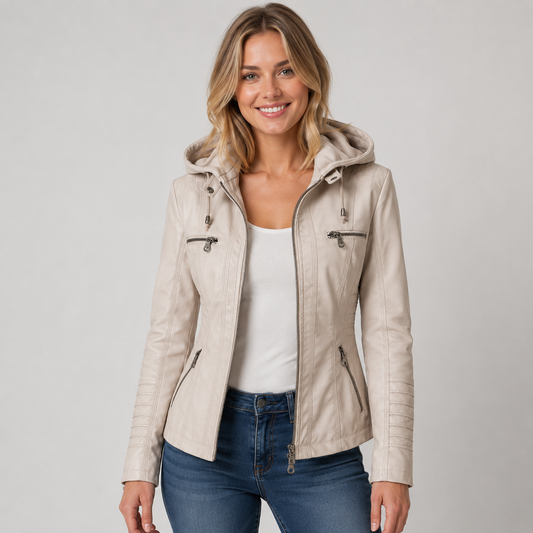 Delfina | Giacca Donna Effetto Pelle con Cappuccio Staccabile e Zip - Versatile Ogni Giorno