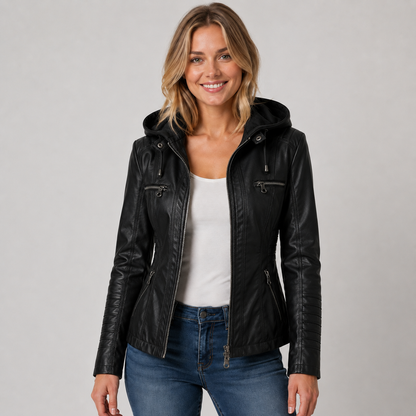 Delfina | Giacca Donna Effetto Pelle con Cappuccio Staccabile e Zip - Versatile Ogni Giorno
