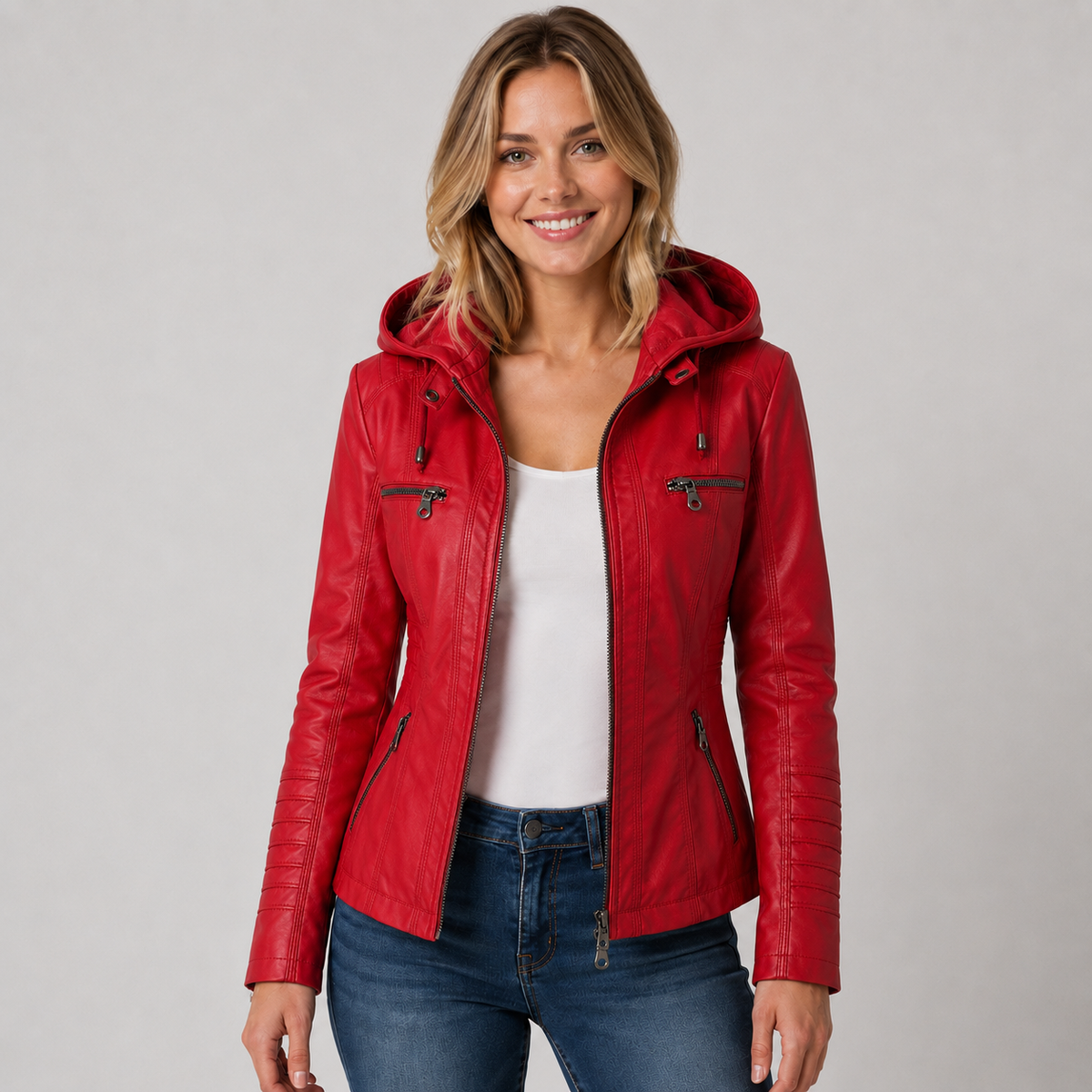 Delfina | Giacca Donna Effetto Pelle con Cappuccio Staccabile e Zip - Versatile Ogni Giorno