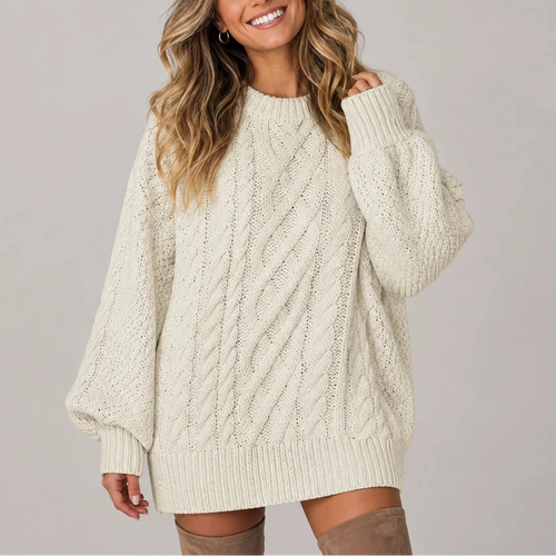 Rossella | Women's Oversized Cable-Knit Sweater Dress with Long Sleeves - Effortless Style