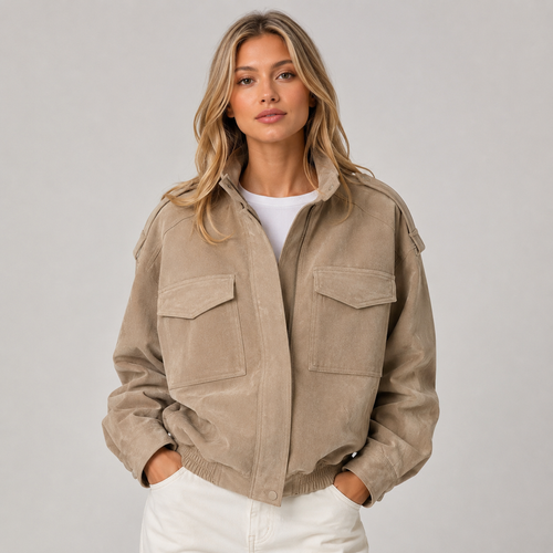 Federica | Damenbomberjacke in Velourslederoptik mit Taschen - Herbstliche Wärme