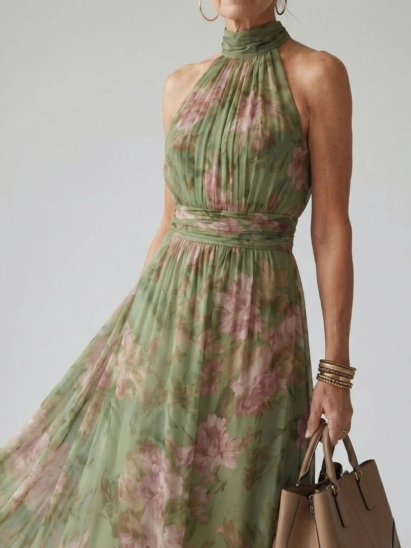 Clara | Elegante Abito Midi a Spalle Scoperte con Motivo Floreale 1