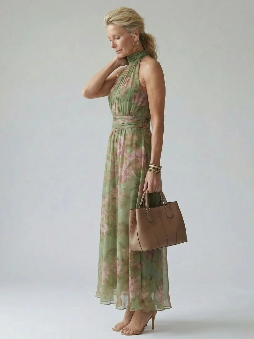 Clara | Elegante Abito Midi a Spalle Scoperte con Motivo Floreale 2