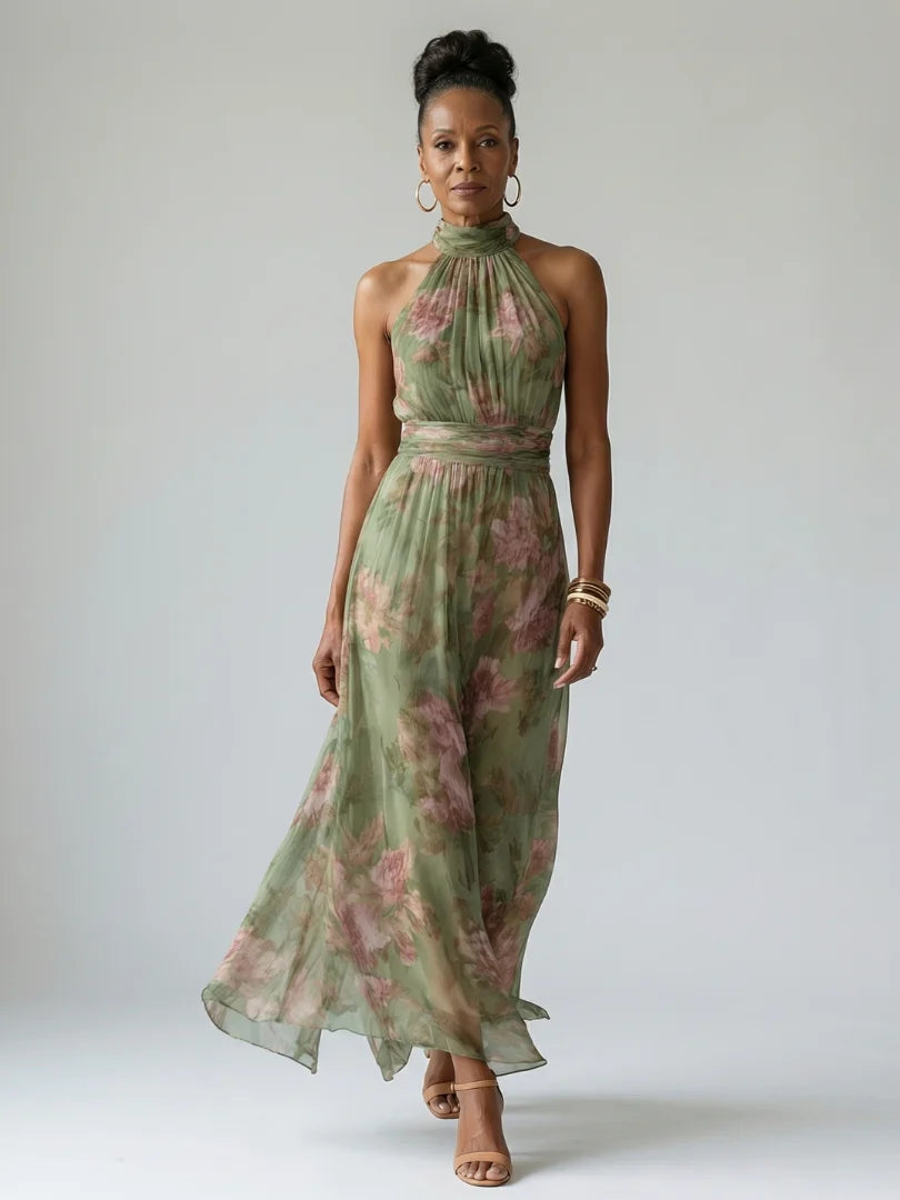 Clara | Elegante Abito Midi a Spalle Scoperte con Motivo Floreale 4