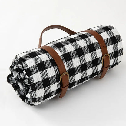 Waterproof Checkered Picnic Blanket with Convenient Shoulder Strap | Versatile Picnic Mat for Outdoor Comfort
