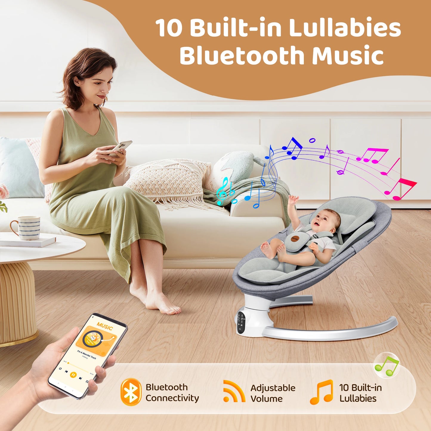 Culla Elettrica per Bambini | Altalena con Bluetooth e 5 Angoli di Oscillazione | Sicurezza e Comfort per Neonati 4