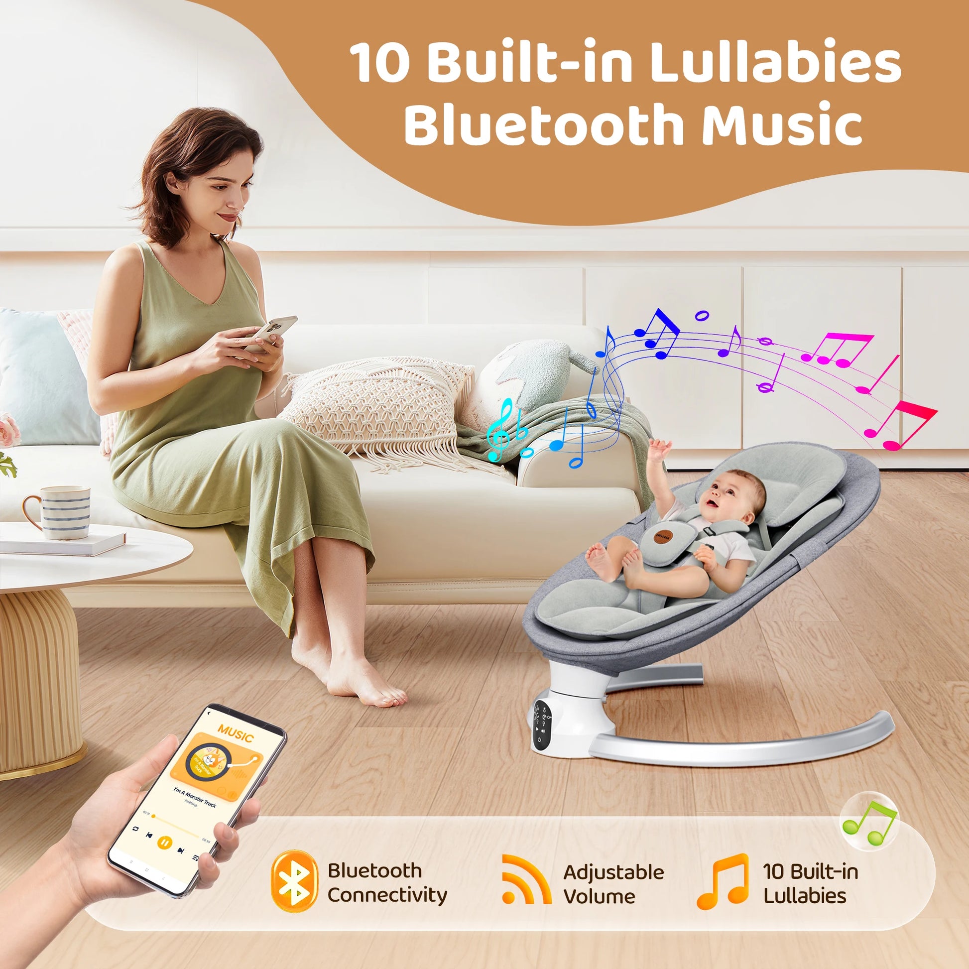 Culla Elettrica per Bambini | Altalena con Bluetooth e 5 Angoli di Oscillazione | Sicurezza e Comfort per Neonati 4