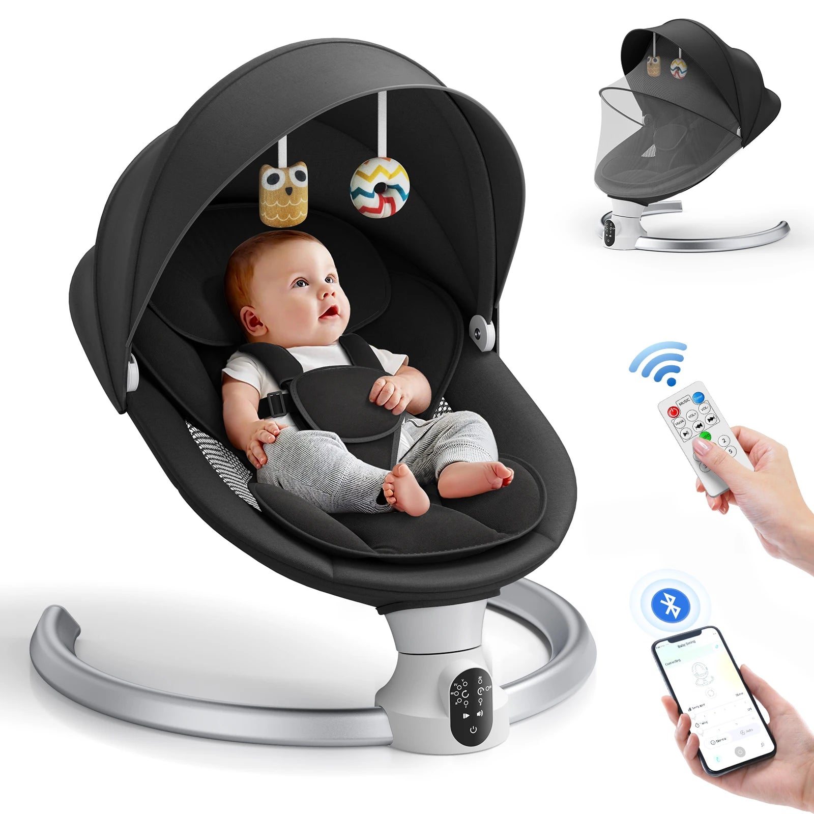 Culla Elettrica per Bambini | Altalena con Bluetooth e 5 Angoli di Oscillazione | Sicurezza e Comfort per Neonati 7