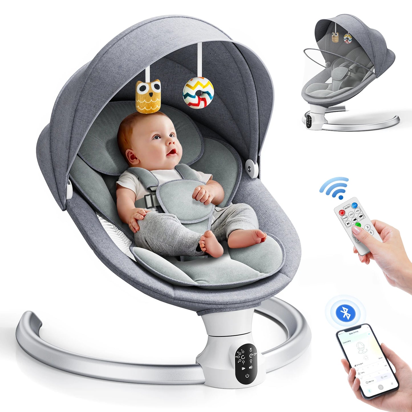 Culla Elettrica per Bambini | Altalena con Bluetooth e 5 Angoli di Oscillazione | Sicurezza e Comfort per Neonati 8