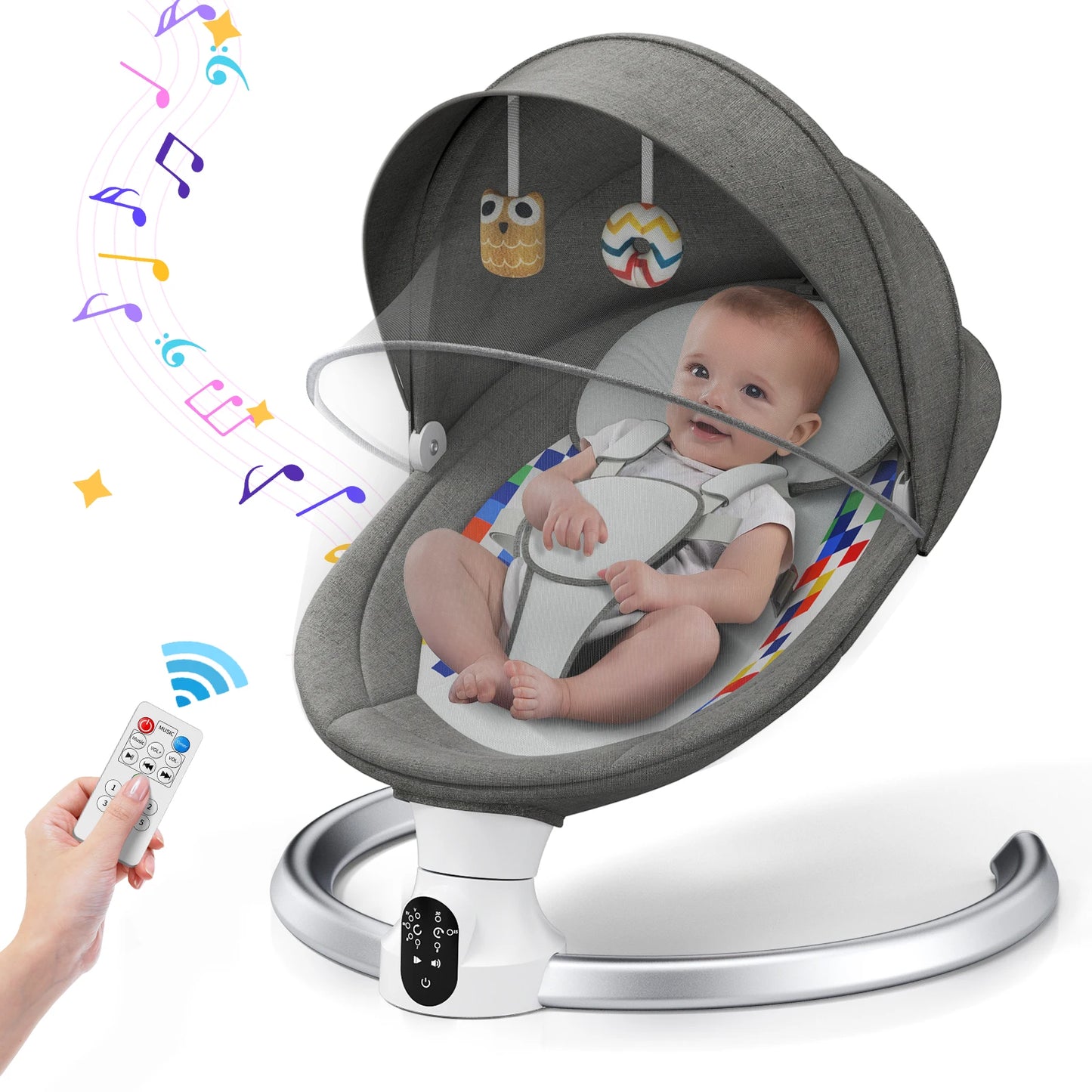 Culla Elettrica per Bambini | Altalena con Bluetooth e 5 Angoli di Oscillazione | Sicurezza e Comfort per Neonati 9