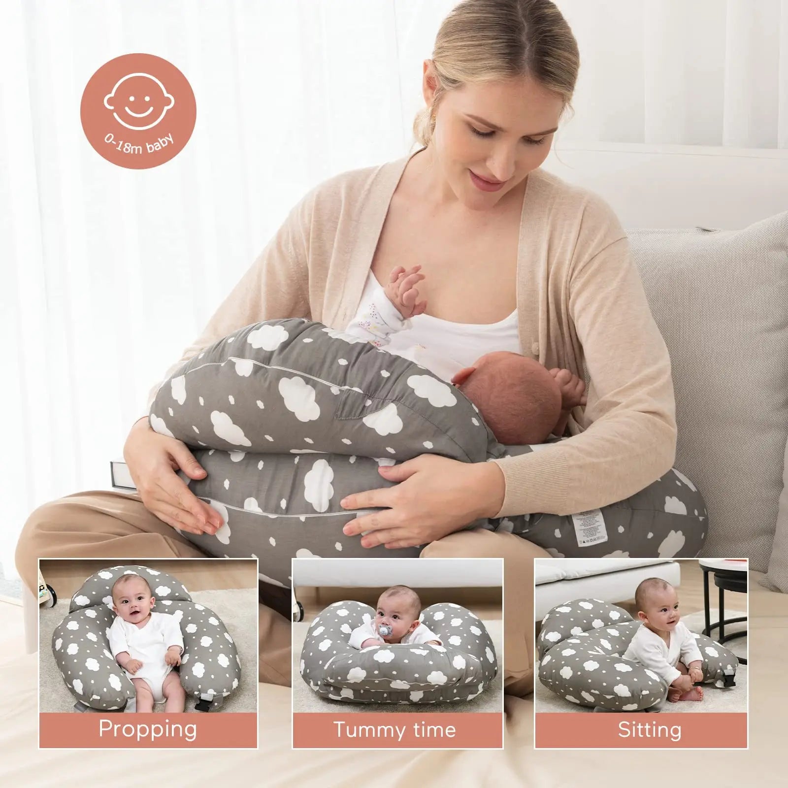 Cuscino Allattamento Ergonomico con Supporto Regolabile in Cotone per Comfort e Sicurezza durante l'Allattamento 0