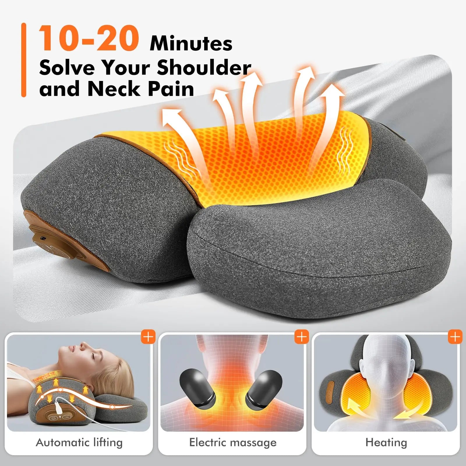 Cuscino Massaggiatore Cervicale | 3 in 1 con Riscaldamento e Trazione | Comfort e Rilassamento per Collo e Spalle 4