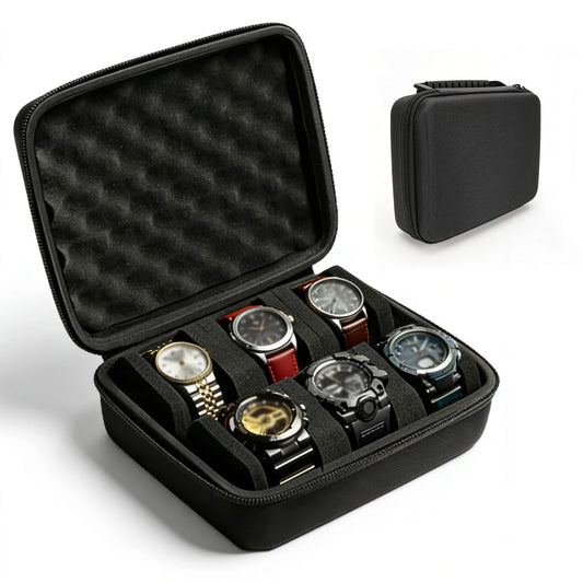 Custodia per Orologi | Organizer Rigido a 6 Slot con Protezione Antiurto | Ideale per Viaggi e Collezioni 0