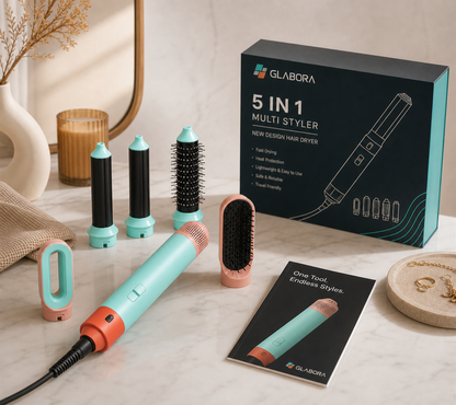 Styler MultiFunzione 5 in 1 | Asciugacapelli con Spazzola ad Aria Calda e Cilindro Arricciacapelli | Strumento Versatile per Styling Capelli Perfetti